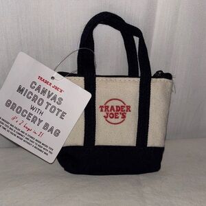 Trader Joe's Micro Tote Navy Blue and Cream Canvas